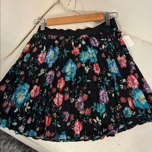 Express Black Skater Skirt with Multicolor Floral Design